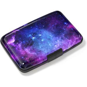 Credit Card Holder, Mini Aluminum Card Wallet RFID Blocking Slim Metal Hard Card Case for Women Men, Galaxy