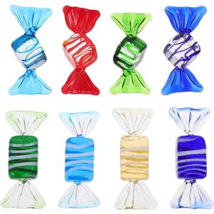 Amosfun 8Pcs Glass Candy Ornaments 2.36 Inch Striped Glass Decorative Ornaments for Holiday Party Whimsical Home Decor
