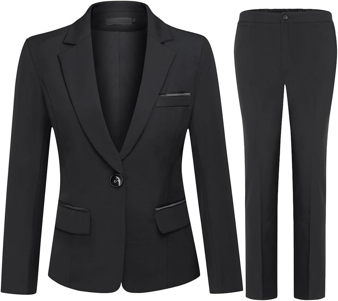 YUNCLOS Womens Suits 2 Piece Set Business Casual Long Sleeve Blazer and Pants Suit for Work Office (Large, Black)