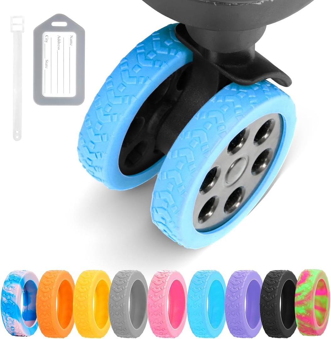 Luggage Wheel Covers, 8 PCS Silicone, 2-2.6 inches, 8-Spinner Wheels, Wear-Resistant, Anti-Noise, Blue