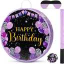 Sinmoe Birthday Piata with Stick Blindfold and Confetti Large Piata for Adult Men Women Birthday Party Supplies Decoration Wedding Anniversary(Purple)