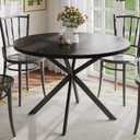 ChooChoo 47.2 Inch Round Dining Table for 4, Farmhouse Wood Kitchen Table, Circle Dinner Table for Kitchen & Dining Room, Black