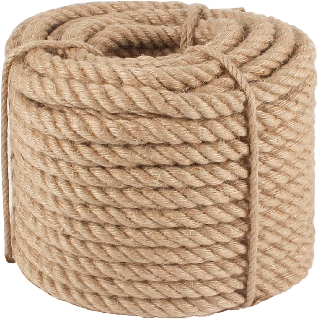Twisted Manila Rope 3/4 in x 50 ft Natural Jute Ropes Thick Hemp Rope for Railing Docks Tug of War Decorating Crafts Nautical Landscaping Swing Hammock