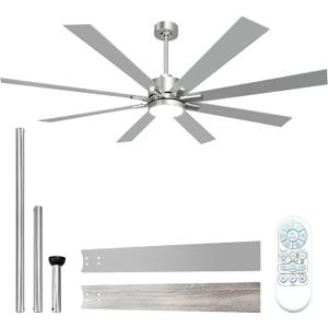 72 Inch Ceiling Fans with Lights and Remote, Large Nickel Ceiling Fan
Low Profile & Downrod Mount 8-Blade Modern Ceiling Fan, 3CCT Dimmable LED Light, Quiet DC Motor for Bedroom Living Room