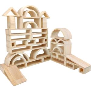 Xylolin Over-Sized Hollow Wooden Block Set for Kids, Natural 29 Piece Set of Large Wood Blocks, Preschool Toddler Building and Stacking Blocks, Wooden Toys Building Blocks for Kindergarten