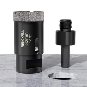 1-1/4 Inch Dry Diamond Core Drill Bits, 32mm Vacuum Brazed Diamond Hole Saw for Porcelain, Ceramic, Granite, Brick, Concrete - M14 Thread & M14 Hex Adapter