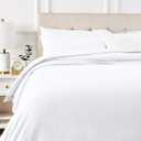 Amazon Basics Brushed Microfiber 3 Piece Duvet Cover Set, Full/Queen, Bright White, Striped