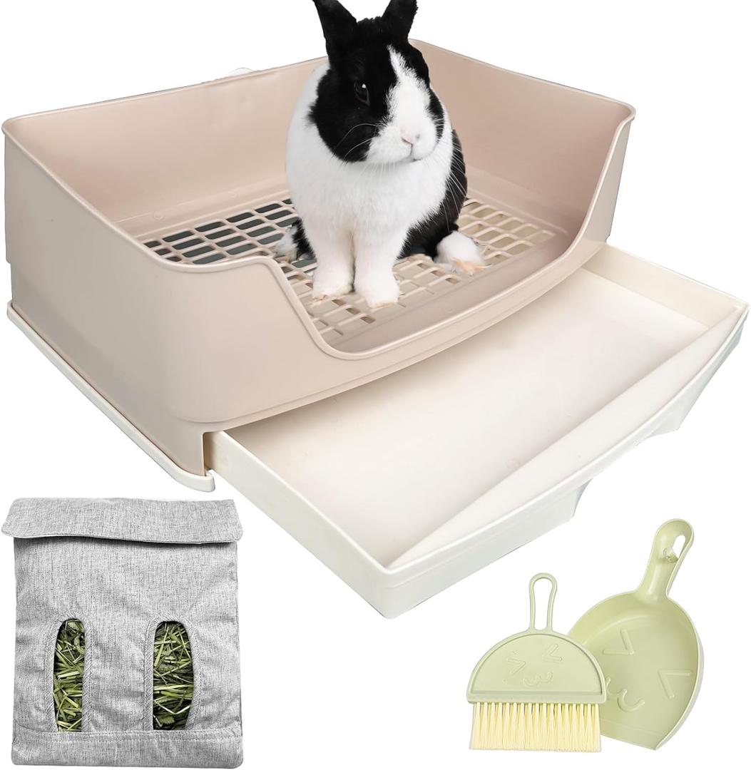 Large Rabbit Litter Box Bunny Litter Box, Potty Training for Rabbits Litter Pan with Drawer, Rabbit Bedding Toilet for Adult Guinea Pig, Ferret, Bunny and Other Animals (Brown)