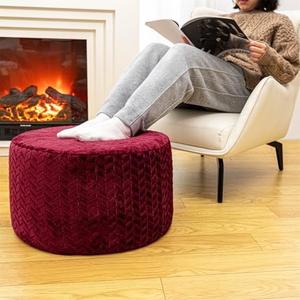 AbunHeri Stuffed Pouf Ottoman High Density Foam Ottoman Pouf for Living Room Bedroom Floor Storage Pouf Footstools Round Foot Rest Stool 20"x20"x12" with Foam Filler (Wine Red).3 Pcs
