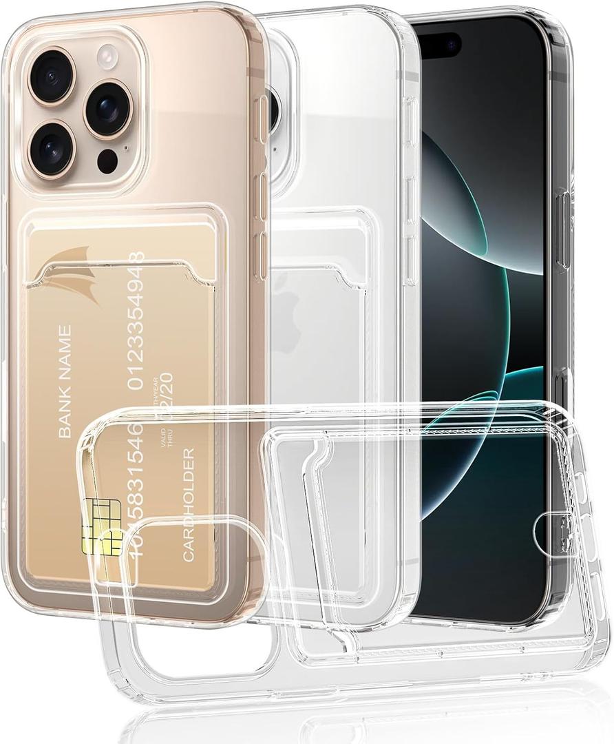 Clear Compatible with iPhone 16 Pro Max Case with Card Holder Slot, Shockproof Protective Soft Slim Silicone TPU Cover Wallet- Transparent