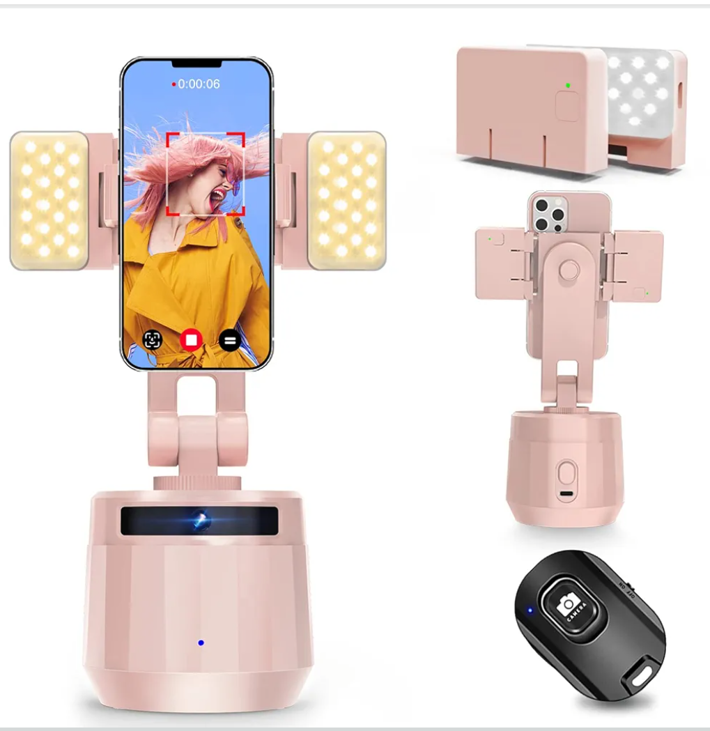 YENDILI Auto Face Tracking Tripod Phone Holder, Motion Tracking Camera Phone Mount Tripod Gimbal Stabilizer 360 Rotation Selfie Stick Tripod with Remote for Video Recording Live Vlog Shooting, Pink