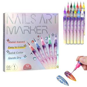 12 Colors Nail Art Pens Set, Nail Art Markers Polish Pens, Quick-Drying Acrylic Nail Paint Point Dotting Liner Pen Tools for Home & Salon Manicure DIY