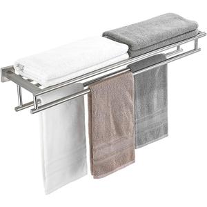 Towel Rack with Shelf 32 Inch Double Towel Racks for Bathroom Brushed Nickel Bath Towel Holder SUS304 Stainless Steel Towel Rack Wall Mounted Modern Towel Hanger