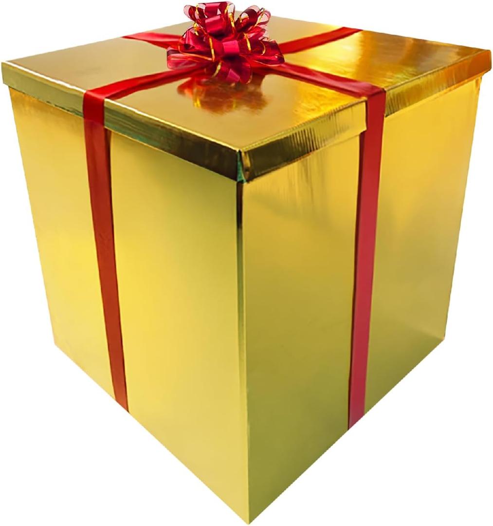 Giant Gift Box 28x28x28in Jumbo Extra Large Gold Cardboard Decorative Box with Lid, Gold Gift Box for Birthday Surprise, Pregnancy Announcement, Gender Reveal, Other Celebrations