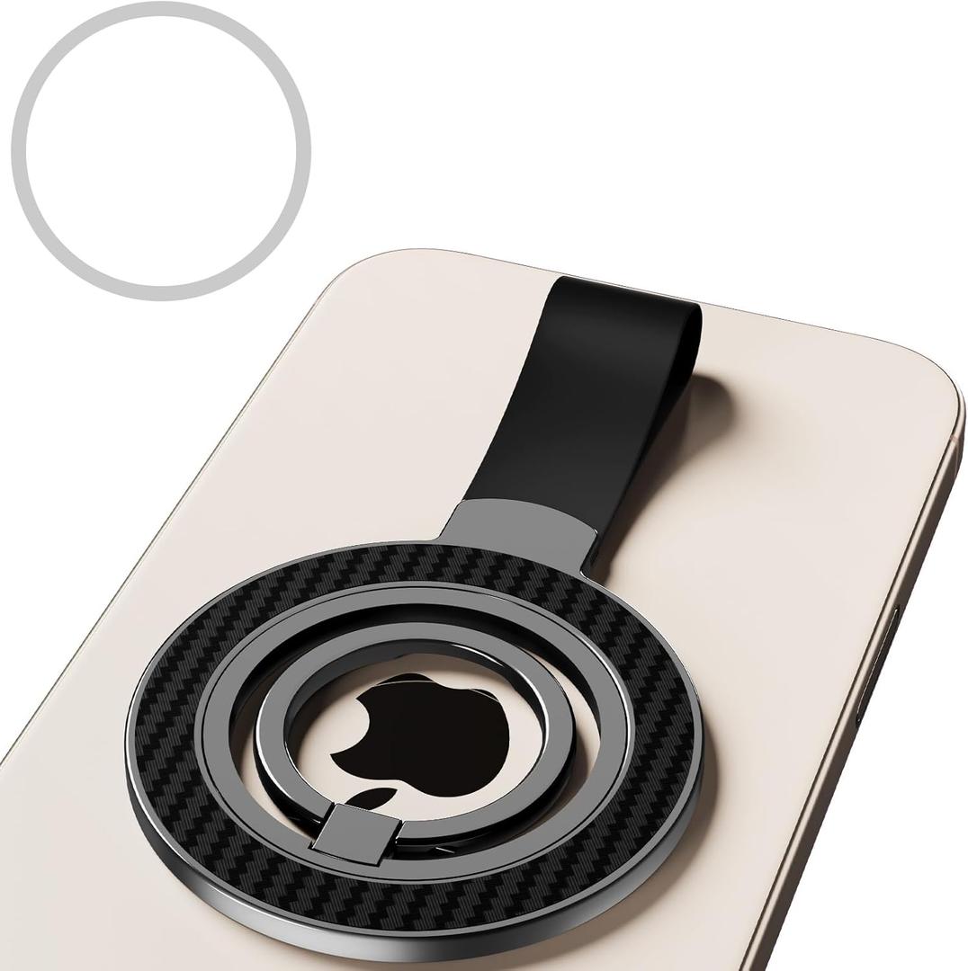 Magnetic Phone Ring Holder,Two-Sided Magnetic Cell Phone Grip Stand Ring Kickstand,360Rotating Finger Stand Compatible for iPhone 16,15,14,13 12 Pro/Max/Plus/Mini,Samsung Galaxy,Twill-Black