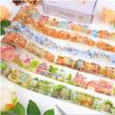 6 Rolls Nordic Town Seasons Houses Series Stickers Transparent PET Tape for Journaling, Decorative Tape Set for Scrapbooking, Junk Journal Supplies, Collage, DIY Crafts Arts