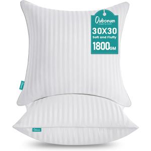 Oubonun 30 x 30 Throw Pillow Inserts, Firm and Fluffy Decorative Square Pillows for Couch Bed Sofa with Soft Cotton Cover White Cushion with Down Alternative Pack of 2