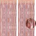 Rose Gold Tinsel Curtain Party Backdrop - GREATRIL Foil Fringe Curtain Streamers for Bachelorette Party Decorations Bride Be Party Streamers 2 Packs (Rose Gold)