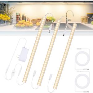 3PCS x 12inch Under-Counter Light Fixtures, LED Cabinet Lights with Memory Function, Warm White 3000K Desk Lighting, Slim Under Cupboard Lighting for Kitchen, Desk, Shelf