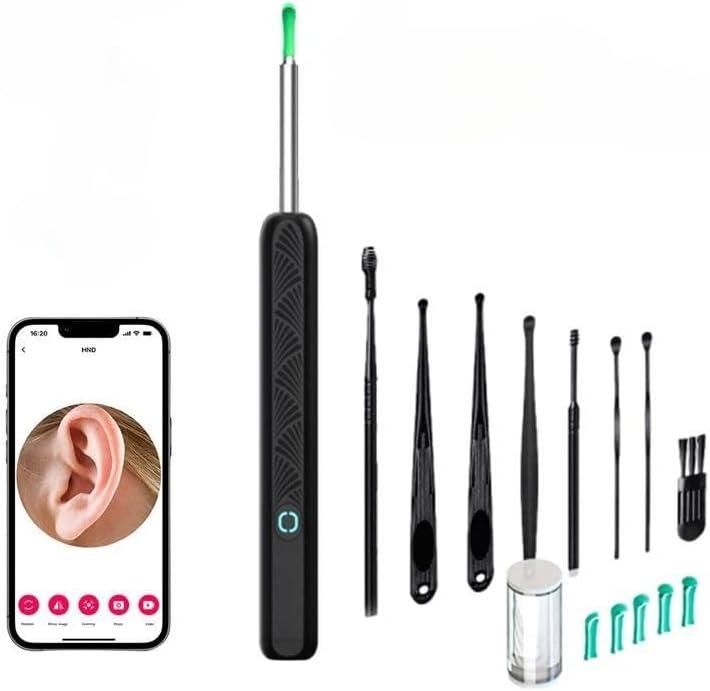 Ear Wax Removal Tool with Camera - Portable Type-C Rechargeable Earbuds, Waterproof Endoscope with high-Definition Camera, 360  Wide-Angle Ear Scoop Tool Set (Black)