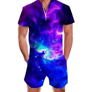 Goodstoworld Male Hawaiian Romper Fashion Zipper Slim Fit Jumpsuit with Pocket S-XXL (Medium, A5 Galaxy)