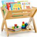 Okllen Kids' Book Caddy with Shelf, Bamboo Bookcase Book Storage Organizer, Book Rack Book Shelf Organizer for Bedroom, Playroom, Nursery, Sturdy, Including Installation Instruction