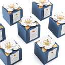 Affrolling 50 Pcs Wedding Favor Boxes with Thanks Card Square Flower Candy Boxes Paper Bridal Gift Box for Guests Wedding Bridal Shower Birthday Party Anniversary (Blue)
