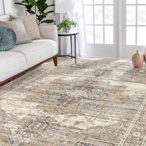 RUUGME Washable 5x7 Area Rugs - Large Rugs for Living Room Stain Resistant Carpet Vintage Rugs for Bedroom with Non Slip Backing Home Decor Floor Decoration Mat (5x7 Beige)