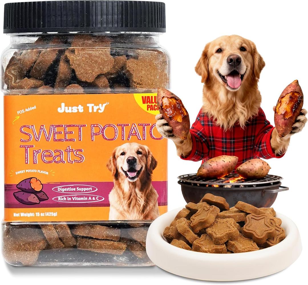 2 x Just Try 15 OZ Dog Biscuits Sweet Potato Flavor Gut Health Support Training Treats Healthy Dog Treats