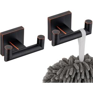 KOKOSIRI Robe Hooks Bathroom Double Towel Coat Hook for Bath Kitchen Hardware Wall Mounted, 2 Pack Oil Rubbed Bronze Stainless Steel B1015ORB-P2