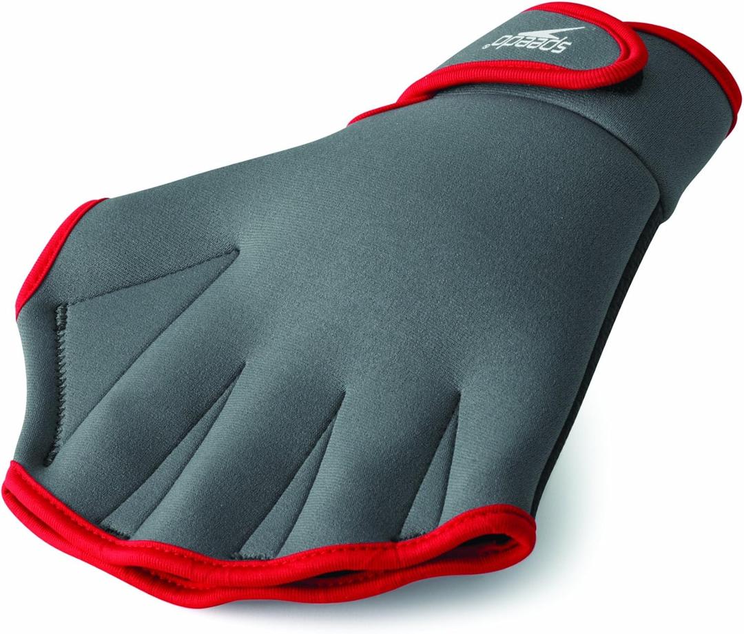 Speedo Aqua Fit Training Swim Gloves (Medium, Charcoal/Red)