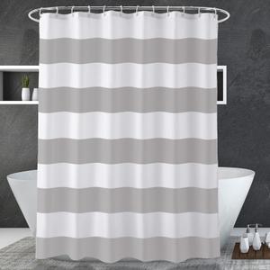 AmazerBath Grey and White Shower Curtain Fabric, Striped Shower Curtain Cloth with Heavy Duty Stones and Rust-Resistent Metal Grommets, 72" W x 72" H