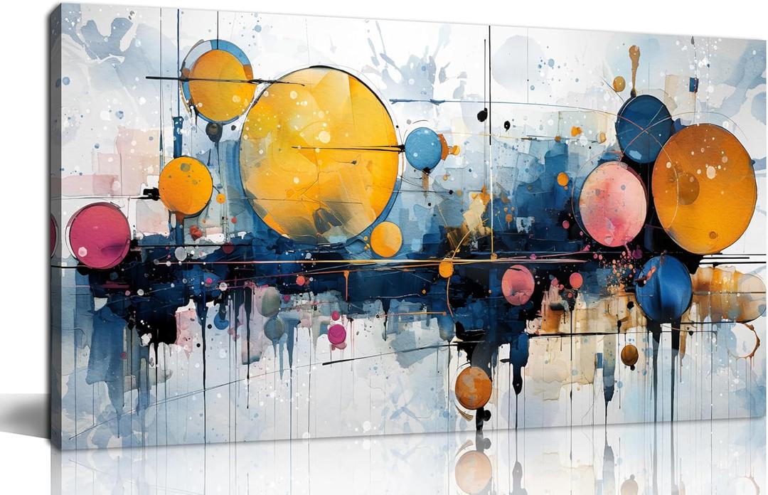 CGXART Modern Abstract Wall Art Bedroom - Large Artwork for Walls - Blue and Yellow Wall Art Ready to Hang Size 20" x 40" (40L" x 20W")