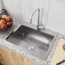 22" x 18" Drop in Kitchen Sink 304 Stainless Steel Single Bowl Topmount Kitchen Sink with Drain Kit and Bottom Grid, Brushed