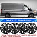 16‘’ Hubcaps Compatible with Ford Transit 150 250 350 2015-2023; Set of 4 Pcs；Glossy Black