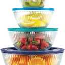 Pyrex 8 Piece Ribbed Bowl (4) Set Including Assorted Colored Locking Lids (Ribbed)