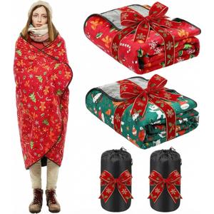 2 Pack Christmas Outdoor Blankets Gifts 78 x 55 in Stadium Blankets Windproof Waterproof Fleece Christmas Picnic Blanket for Campers Sports Fans(Stylish)