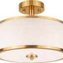 Edwarmlux 3Light Flush Mount Ceiling Light Fixture, 12.6" Drum Light with White Fabric Shade, Modern Close to Ceiling Light for Living Room Bedroom Dining Room Kitchen Hallway Entry (Brushed Gold)