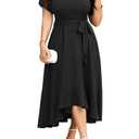 SCOMCHIC Women's Plus Size Dress for Cocktail Wedding Guest Sweetheart Neckline Formal Belted Maxi Dress with Pockets Black, 3XL