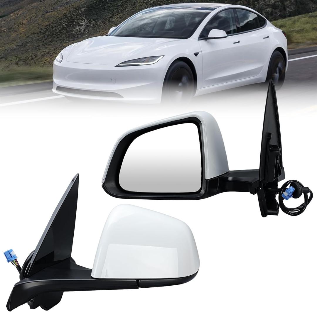 Driver Side Mirror Compatible with Tesla Model Y 2020-2024 Heated Memory Power Folding Left Mirrors Replacement 1594111-00-C White 13 Pins