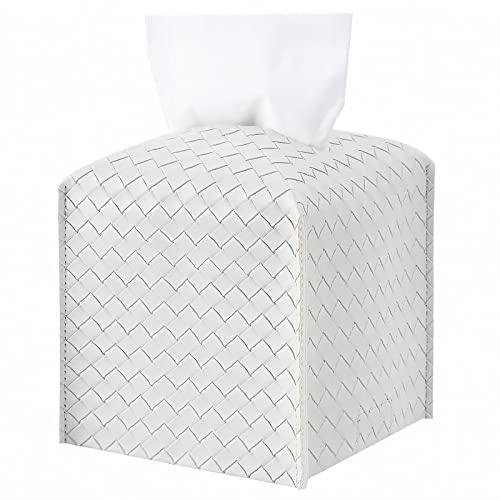 Tissue Box Cover PU Leather Tissue Holder Square Facial Tissue Case Facial Paper Organizer Dispenser for Bathroom, Vanity Countertop, Tabletop, Car, Misty Gray