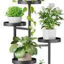 iDavosic.ly 4 Tier Plant Stand Indoor, Tiered Corner Flower Holder Shelf Outdoor, Metal Tall Orchid Display Rack for Patio Porch Garden Balcony Office Living Room, Modern Black & Rustic Brown