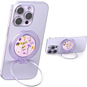 typecase Folding Phone Stand: Foldable Holder for Desk - Ultra Thin Adjustable Kickstand - Magnetic Grip Home Desk Accessory Compatible with Phones & Tablets (Lilac Fields)
