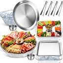 Baderke 4 Set 11.8" Chilled Serving Tray for Parties with Compartments 9" Ice Chilled Party Platter Charcuterie Serving Board 1.7 oz Dipping Bowls with Tongs for Fruit Seafood Vegetable (Natural)