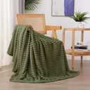Olive Green Fleece Throw Blanket 60x80 for Couch Sofa Bed,Super Soft Cozy Plush Microfiber Flannel Blanket with Stripes Design Lightweight for Adults,Woman,Girls