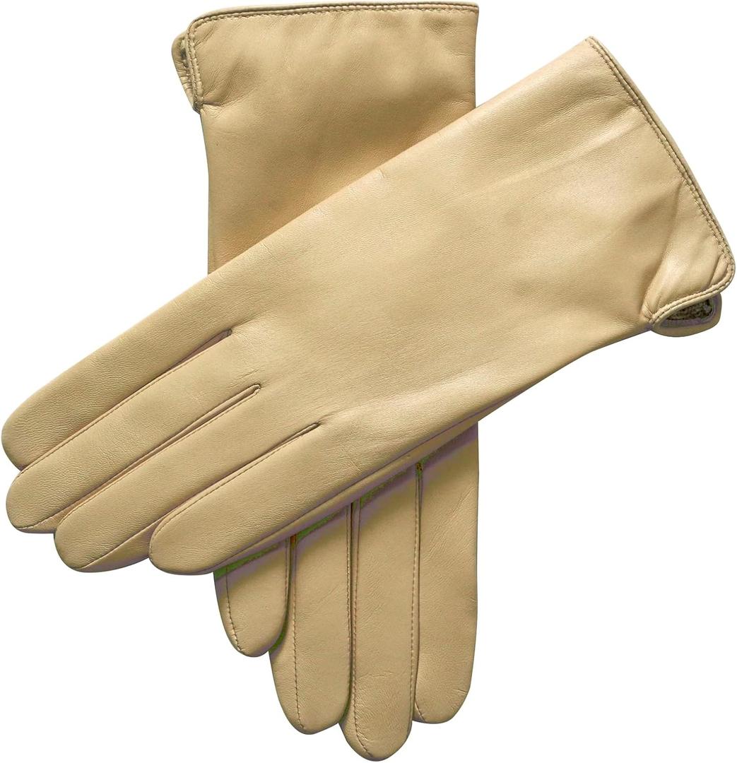 Winter Gloves for Women Genuine Leather Warm Cashmere & Wool Blend Lining Touchscreen Windproof Driving Dress (Large (7.5), Beige)