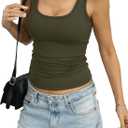 Womens Cotton Ribbed Tank Tops Basic Fitted Sleeveless Shirt y2k Slim Scoop Neck Top Cute Summer Going Out Tank (XL)