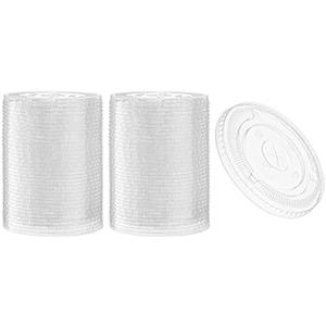 [100 Count] Crystal Clear PET Plastic Flat lids Fits 14, 16, 20, & 24 oz Cups for Iced Coffee, Milkshake, Slurpee, Ice cream, Razzle, Slush, Smoothy, Party's,