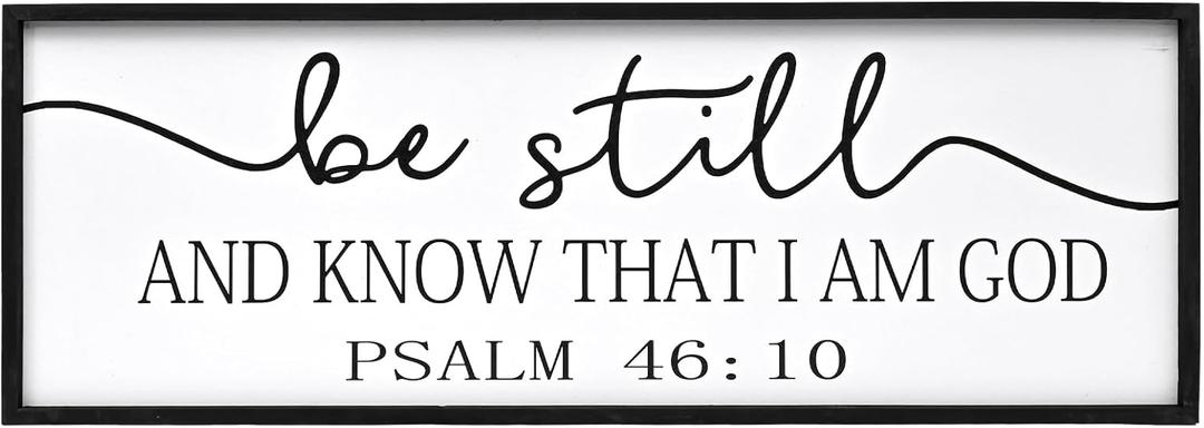 SwallowLiving Be Still and Know That I Am God Framed Wall Art 42 x 15 Inch Rustic Farmhouse Bedroom Sign, Wooden Black Frame Guest Room Master Bedroom Decor
