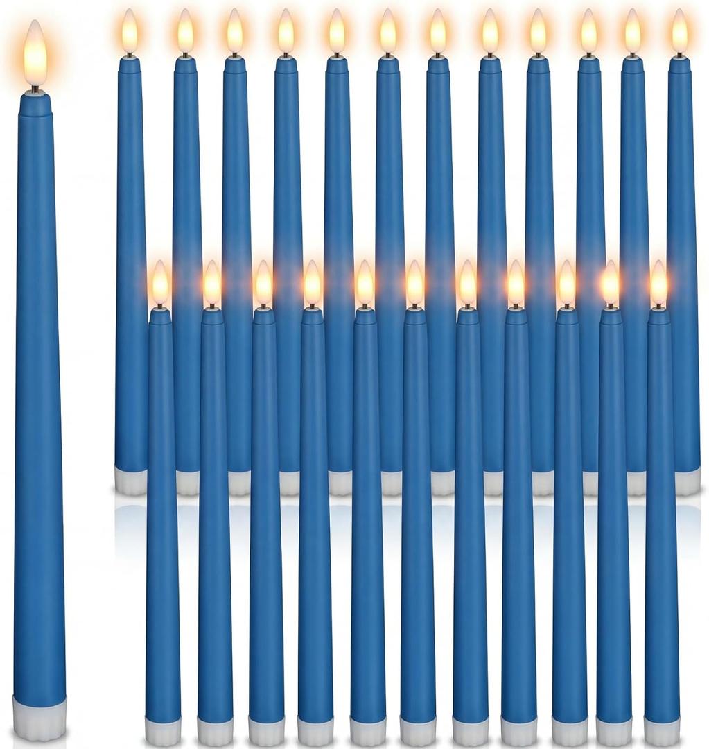 Macarrie 24 Packs Flameless Taper Candles Battery Operated Fake 11 Inch Long Candlelight LED Flameless Candlesticks Flickering Tapered for Spring Summer Wedding(Blue)